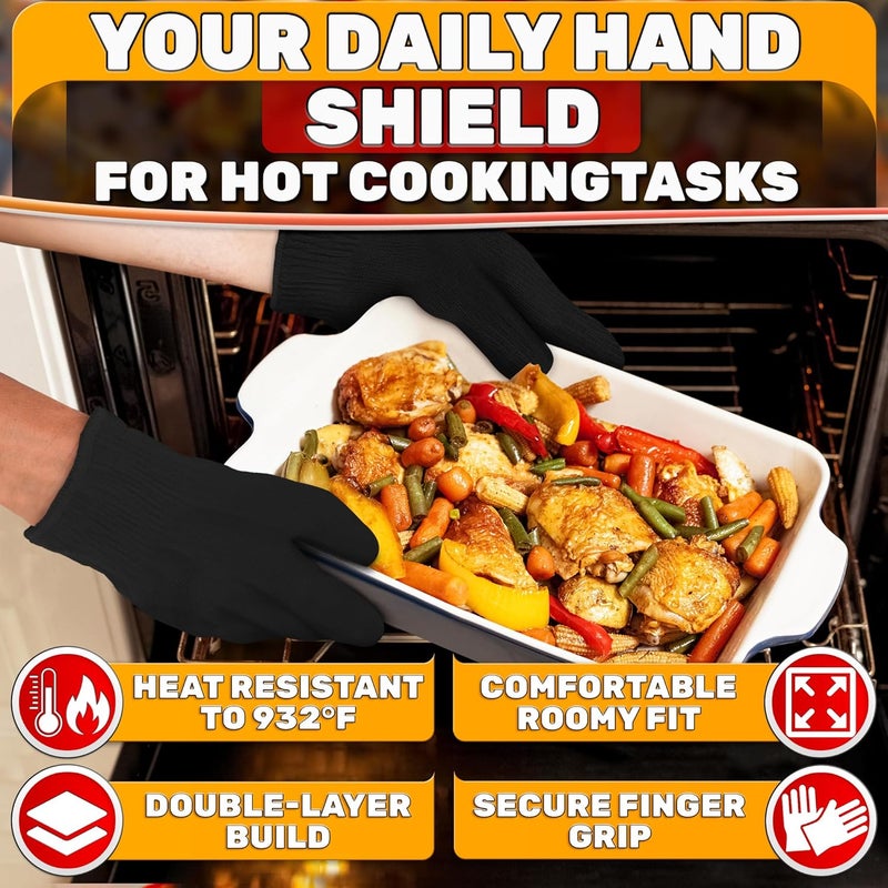 V TOWER Heat Resistant Gloves – Aramid Oven Gloves with Fingers for Cooking & Grilling, Lightweight BBQ Gloves with Cotton Lining, Non-Slip, 9.45"x3.94" Kitchen Mitts for Baking & Frying, Great Gift for Chefs - Image 4